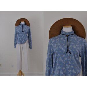 Vintage 00s‎ Blue Paisley Floral Turtle Neck Cotton/Poly shirt | size XL